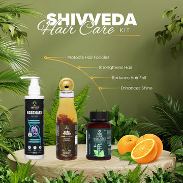 Shivveda Hair Care Combo | Rosemary Shampoo, Kesh Power Oil & Hair Wellness Capsules | Ayurvedic Solution for Stronger, Healthier Hair