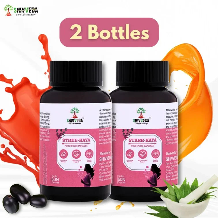 SHIVVEDA STREE KAYA Capsules - Best Ayurvedic Medicine for PCOD, PCOS, Hormonal Balance, Period Pain Relief, Hair and Skin Health