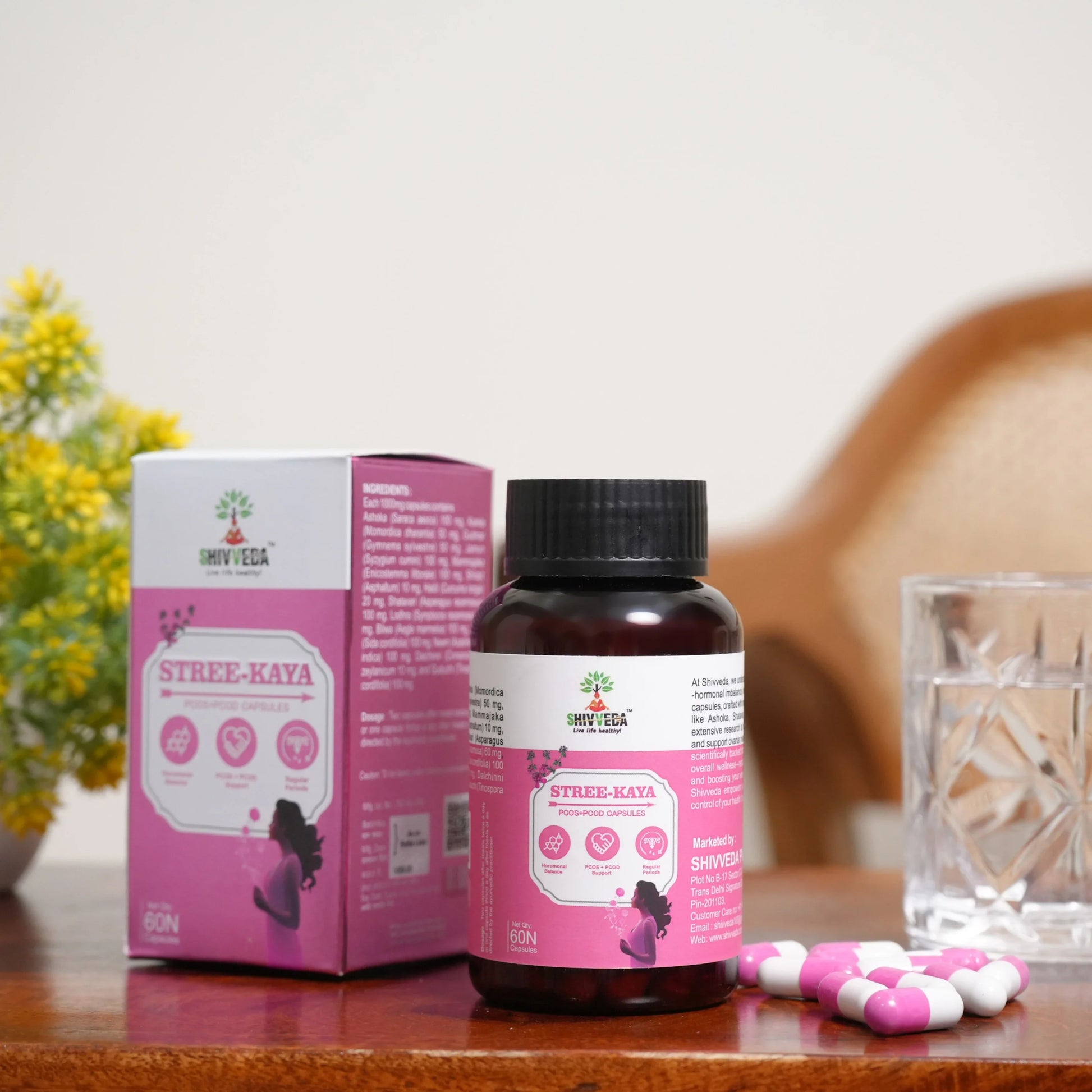 SHIVVEDA STREE KAYA Capsules - Best Ayurvedic Medicine for PCOD, PCOS, Hormonal Balance, Period Pain Relief, Hair and Skin Health